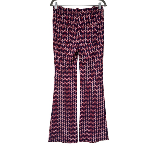 {Free People} High Rise Geometric Mod Retro Print Blue Red Pink Flare Leg Pants - Picture 3 of 9